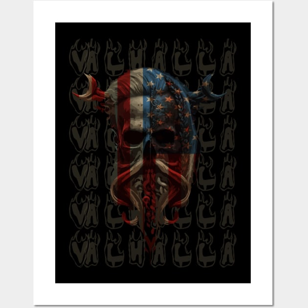 Until Valhalla Viking USA Flag Wall Art by JammyPants